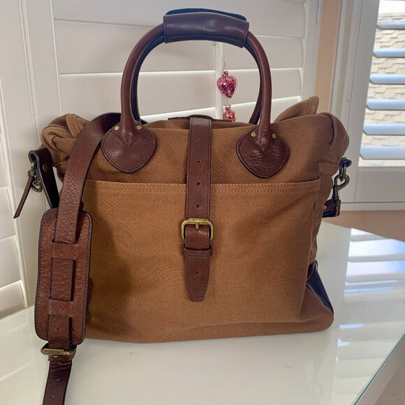 J. Crew Other - J.Crew Twill & Leather Laptop Bag- Classic Style, Brass Hardware,Crossbody Strap